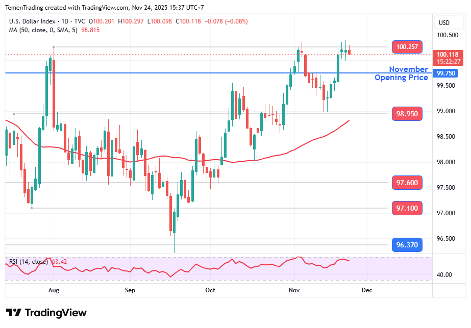 Minim Katalis di Awal Pekan, Indeks Dolar AS Bertahan Stabil di Atas Level 100