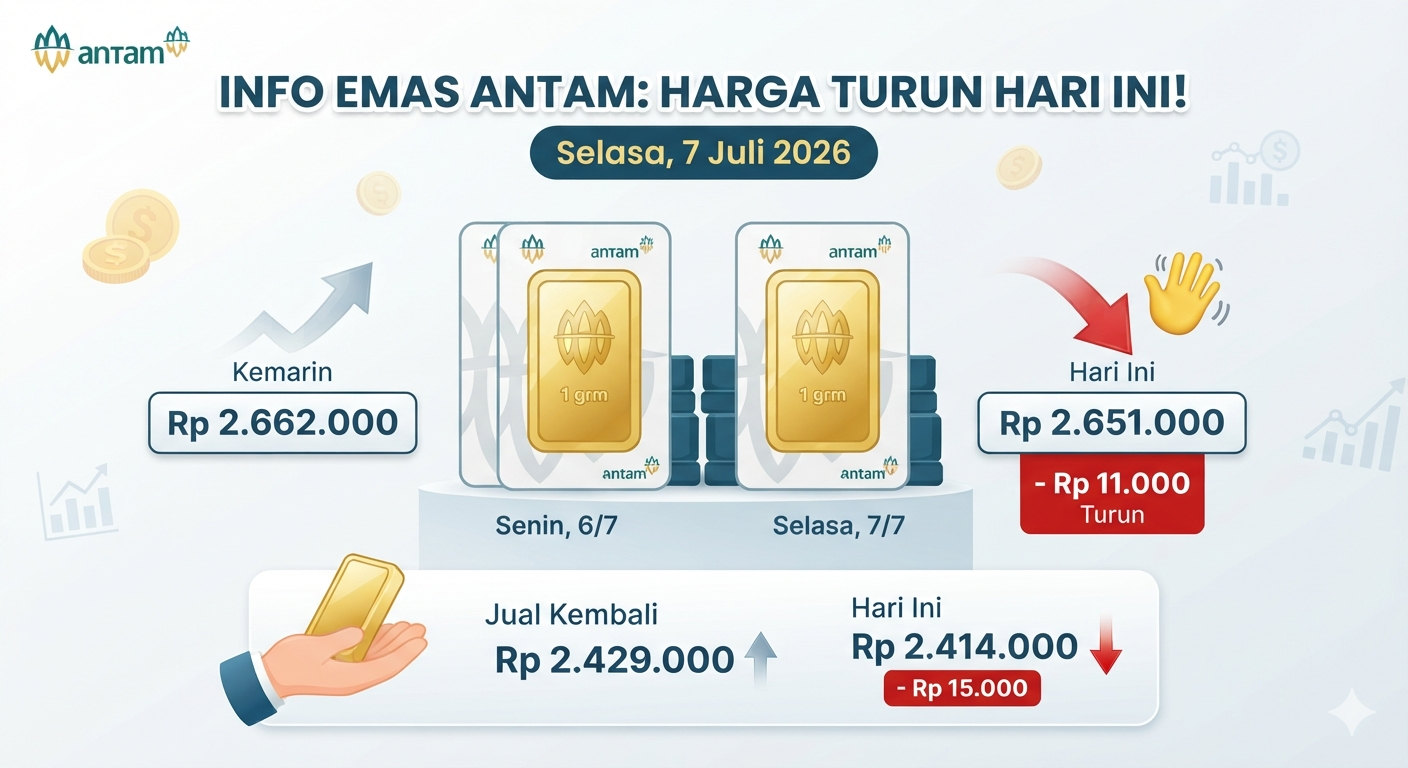 Harga Emas Antam, Selasa (7/7): Turun Rp 15.000 Jadi Rp 2.651.000 per Gram