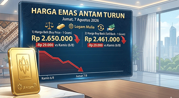 Harga Emas Antam, Jumat (7/8): Turun Rp 29.000 Jadi Rp 2.650.000 per Gram