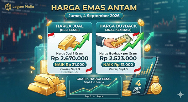 Harga Emas Antam, Jumat (4/9): Naik Rp 31.000 ke Rp 2.670.000 per Gram